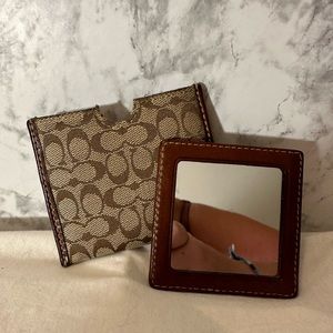 NWOT Coach Classic Brown Leather Mirror Compact